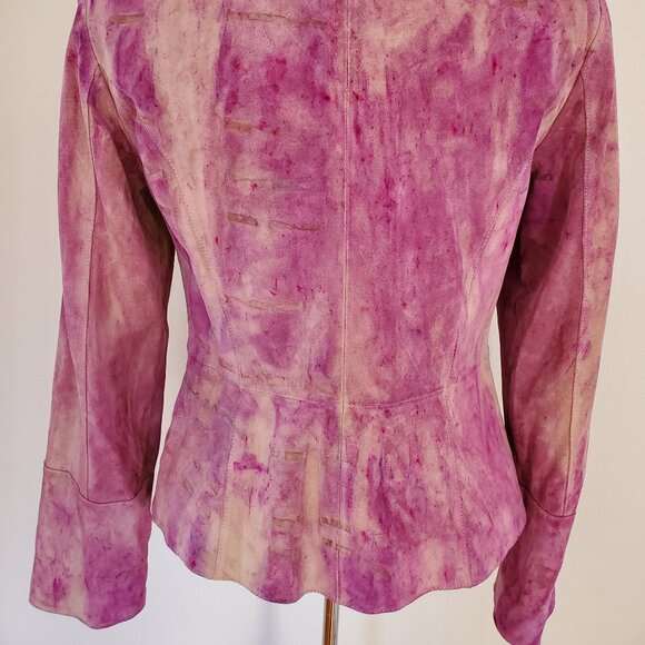 Leather suedeJacket Blazer pink peach beige small 4 6 tie dyed workwear cowgirl - Picture 2 of 10
